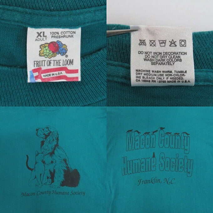 FRUIT OF THE LOOM 90s Animal Dog Cat T-Shirt Green Size XL