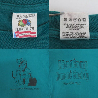 FRUIT OF THE LOOM 90s Animal Dog Cat T-Shirt Green Size XL