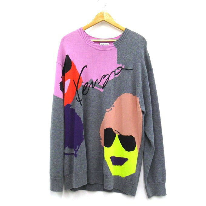 KENZO 22SS Tribute Jacquard Wool Sweater Gray Size L