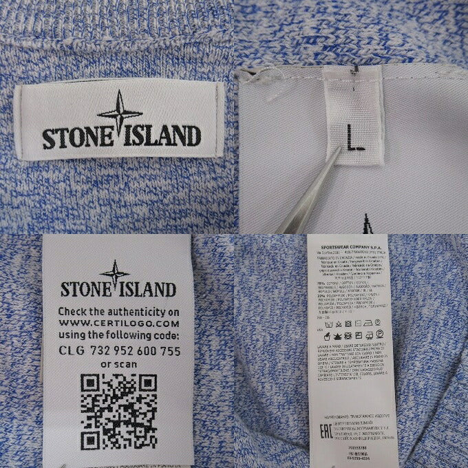 STONE ISLAND 19SS Cotton Knit Crewneck Sweater Blue Size L