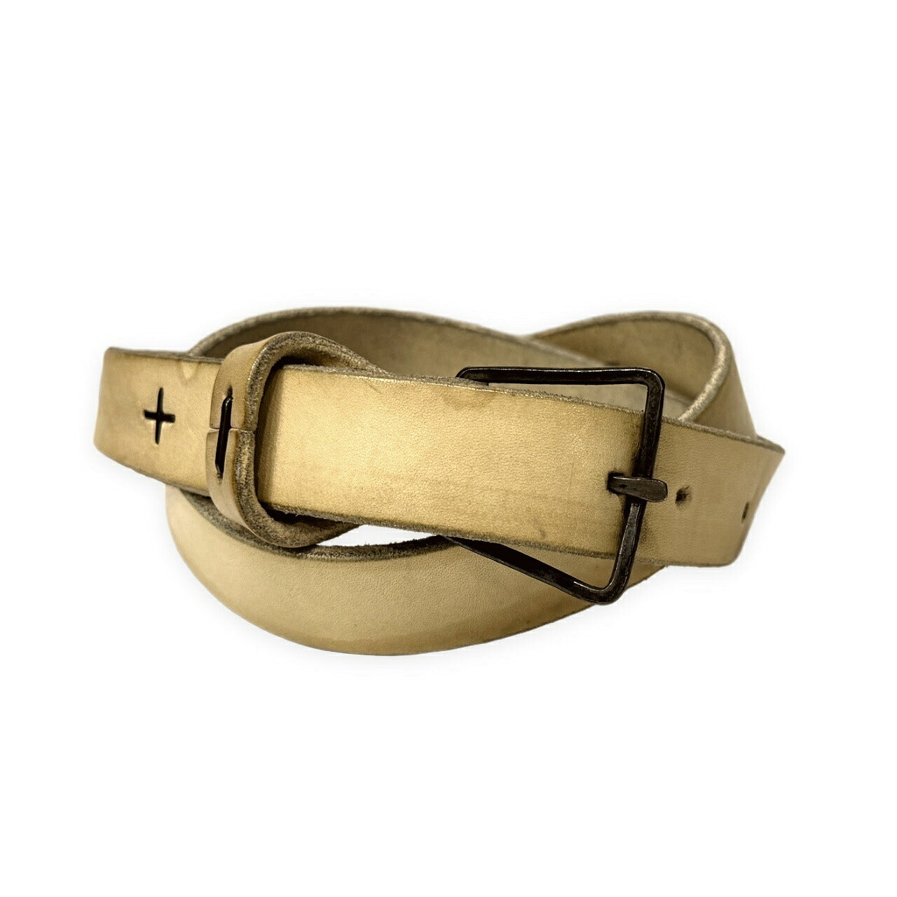 m.a+ Cross Staple Studded Leather Belt Beige Size ONE SIZE