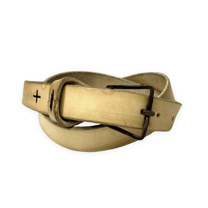 m.a+ Cross Staple Studded Leather Belt Beige Size ONE SIZE