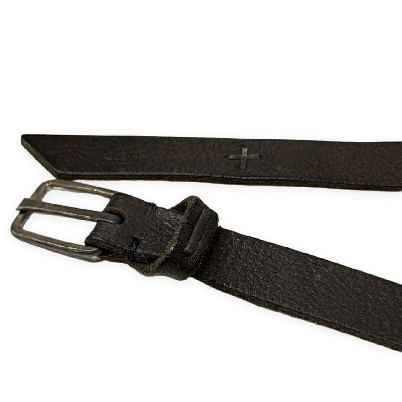 m.a+ Cross Staple Studded Leather Belt Brown Size ONE SIZE