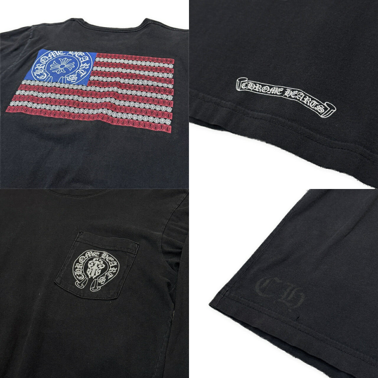 CHROME HEARTS Flag Back Print T-Shirt Black Size M