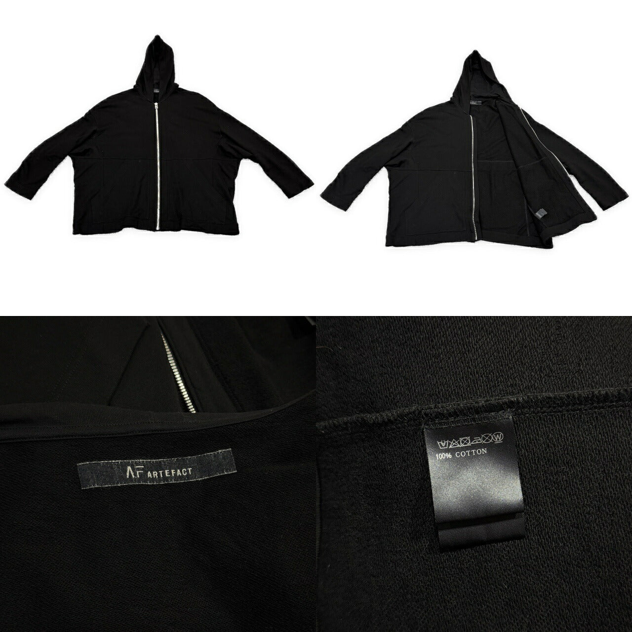 A.F ARTEFACT Cotton Oversized Zip Hoodie Black