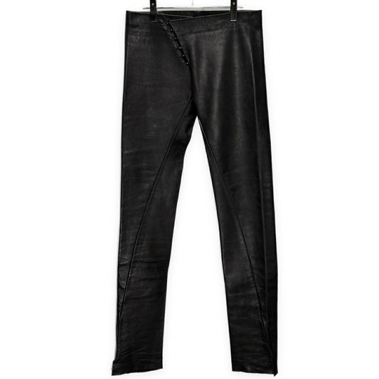 Obscur Cow Leather Hook Fly Side Slit Casual Pants Black
