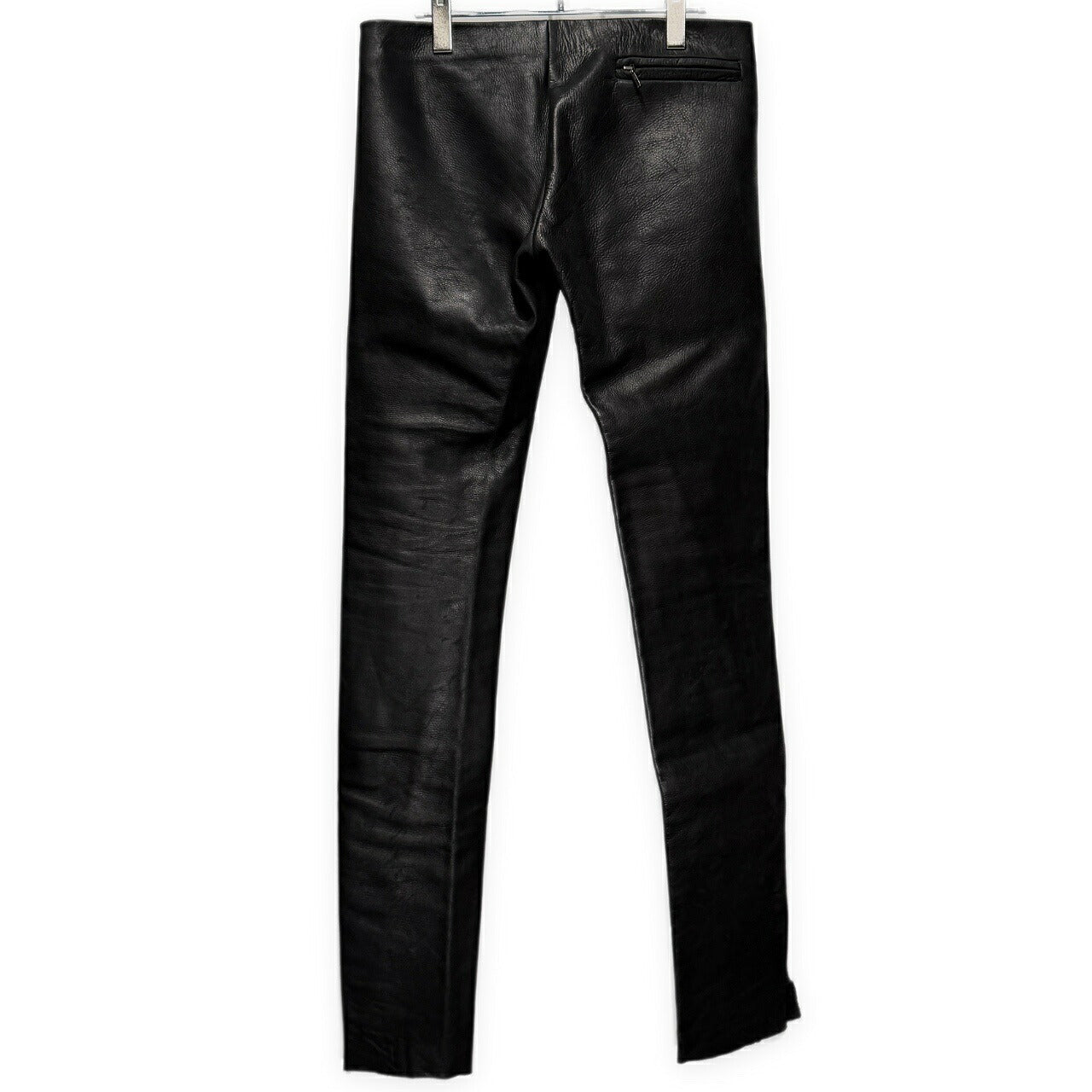 Obscur Cow Leather Hook Fly Side Slit Casual Pants Black