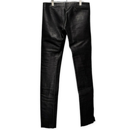 Obscur Cow Leather Hook Fly Side Slit Casual Pants Black