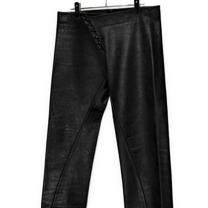 Obscur Cow Leather Hook Fly Side Slit Casual Pants Black