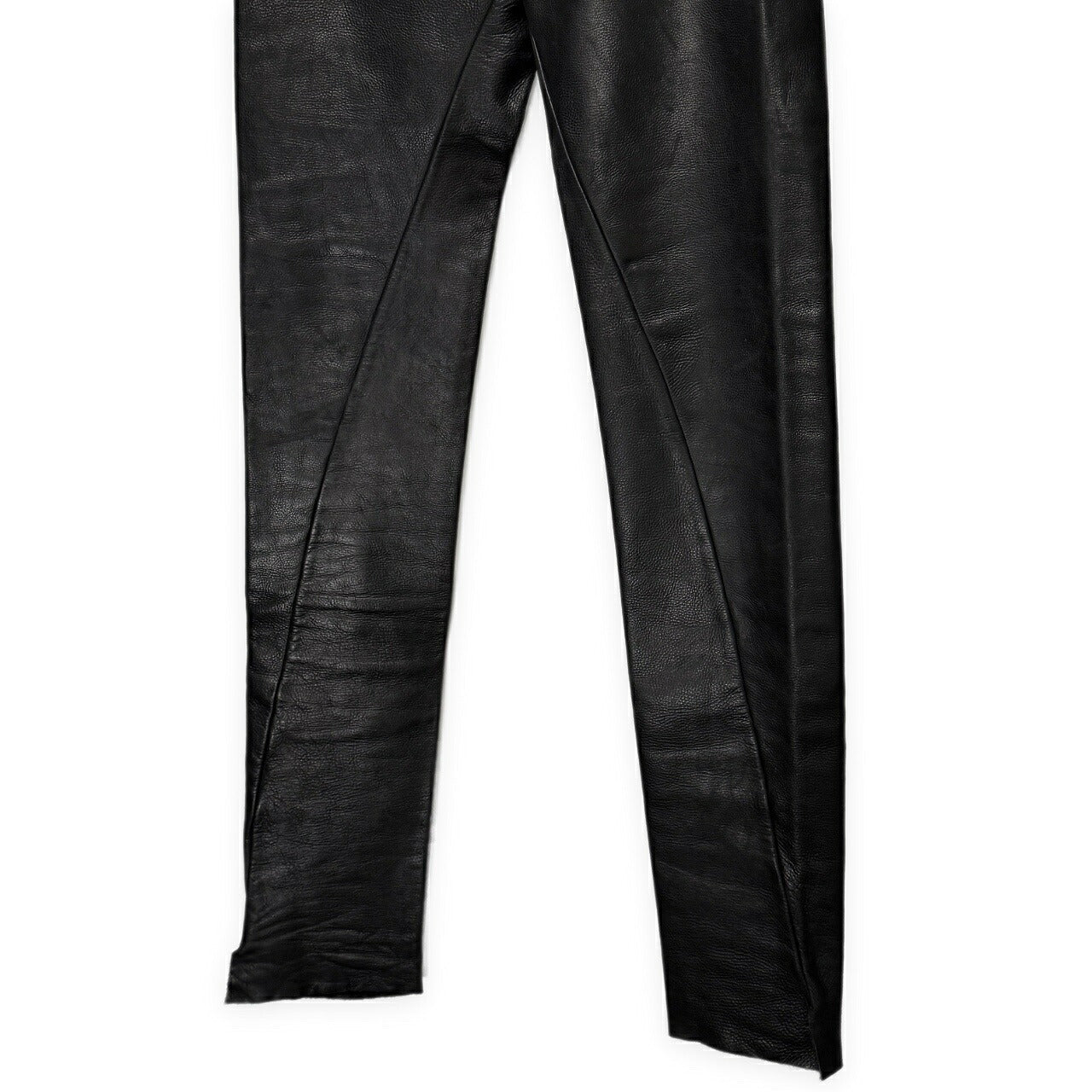 Obscur Cow Leather Hook Fly Side Slit Casual Pants Black