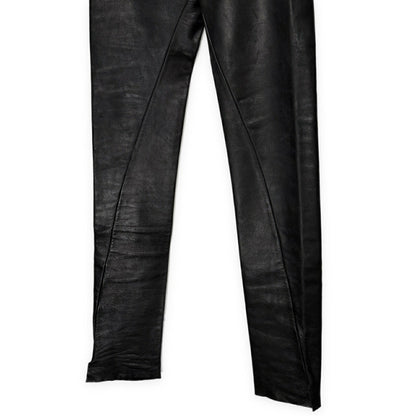 Obscur Cow Leather Hook Fly Side Slit Casual Pants Black