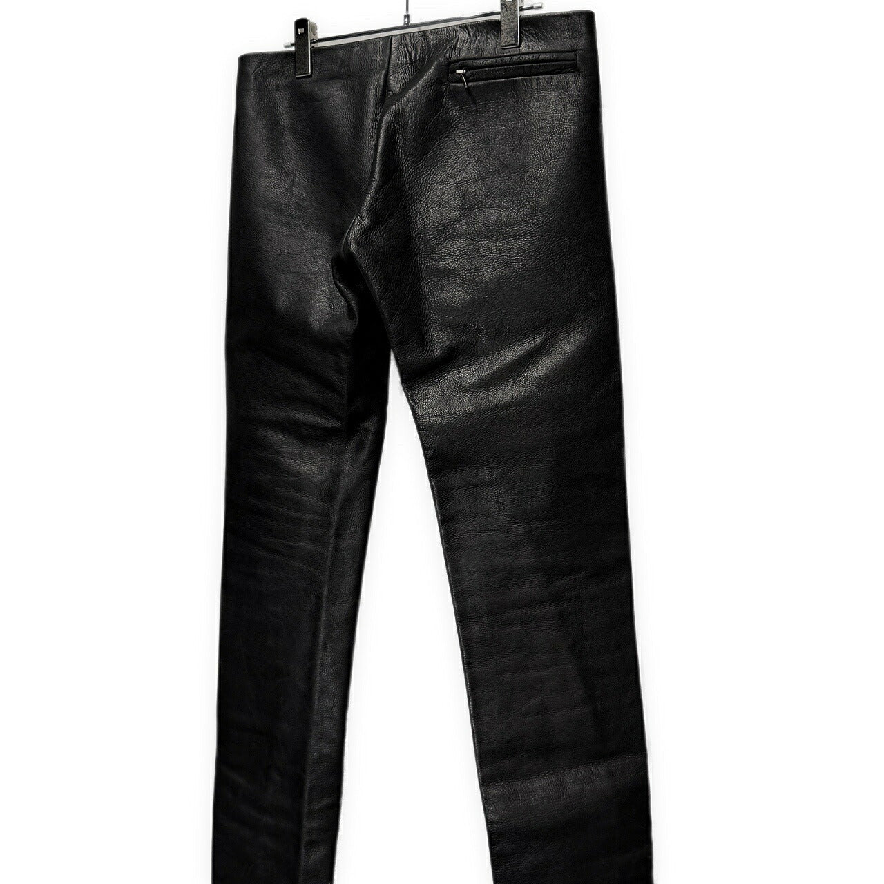 Obscur Cow Leather Hook Fly Side Slit Casual Pants Black