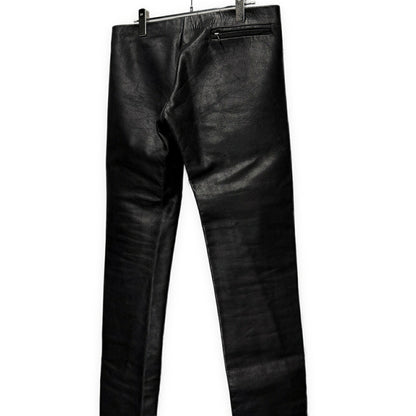 Obscur Cow Leather Hook Fly Side Slit Casual Pants Black