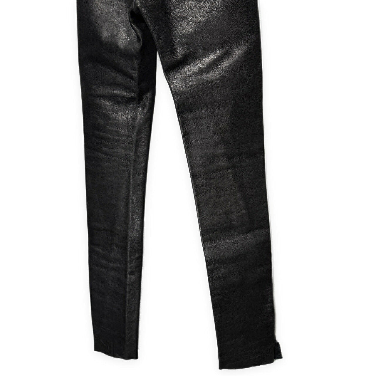 Obscur Cow Leather Hook Fly Side Slit Casual Pants Black