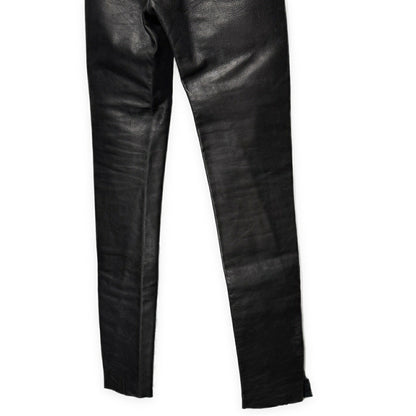 Obscur Cow Leather Hook Fly Side Slit Casual Pants Black