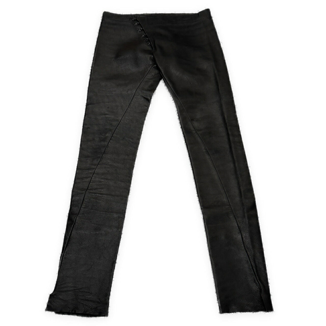 Obscur Cow Leather Hook Fly Side Slit Casual Pants Black