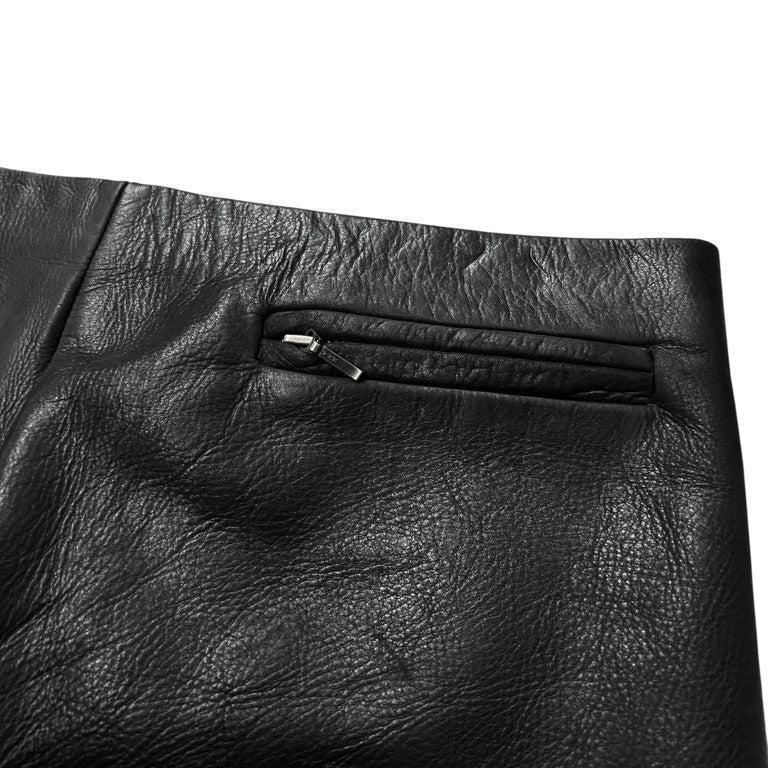 Obscur Cow Leather Hook Fly Side Slit Casual Pants Black