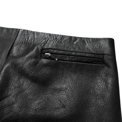 Obscur Cow Leather Hook Fly Side Slit Casual Pants Black
