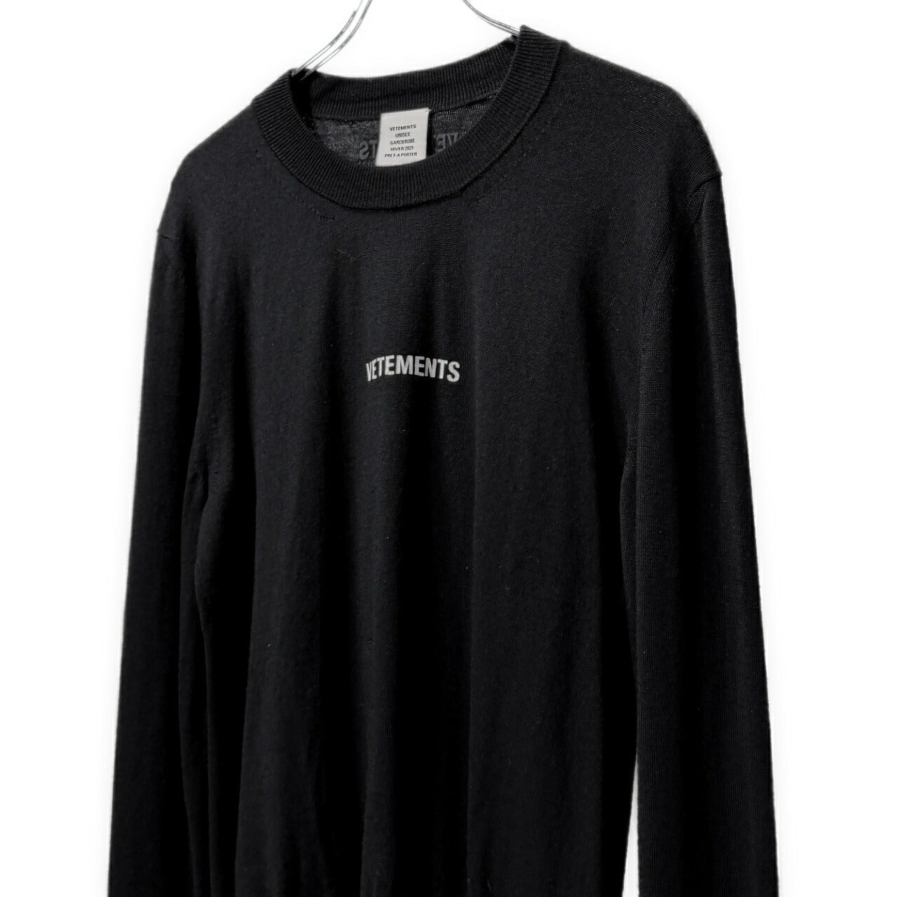VETEMENTS 21AW Logo Embroidered Merino Knit Black Size XL