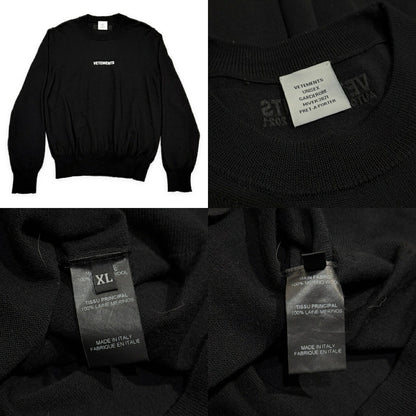 VETEMENTS 21AW Logo Embroidered Merino Knit Black Size XL