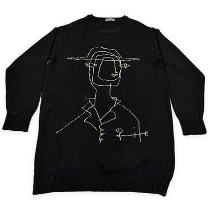 Yohji Yamamoto PH 16AW Miyazawa Drawing Slit Knit Blk Size 3