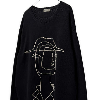 Yohji Yamamoto PH 16AW Miyazawa Drawing Slit Knit Blk Size 3