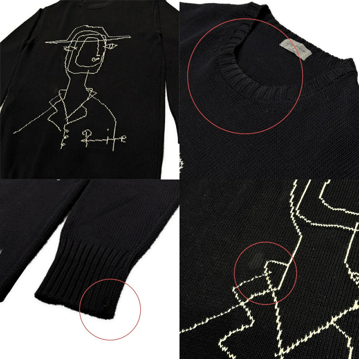 Yohji Yamamoto PH 16AW Miyazawa Drawing Slit Knit Blk Size 3
