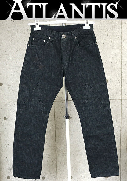 CHROME HEARTS Flare Knee Star Patch Cross Jeans Blue Size 30