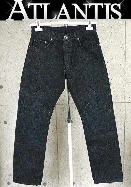 CHROME HEARTS Flare Knee Star Patch Cross Jeans Blue Size 30