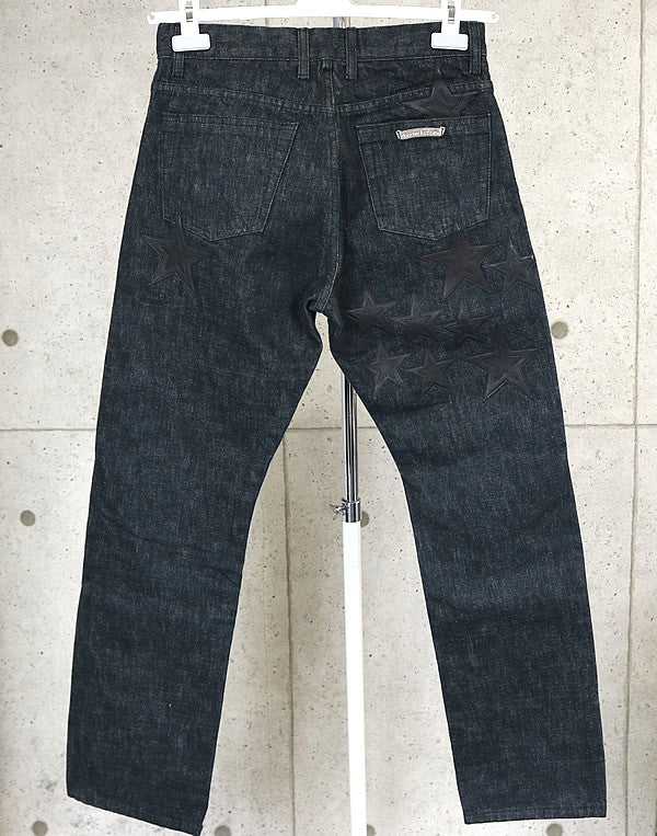 CHROME HEARTS Flare Knee Star Patch Cross Jeans Blue Size 30