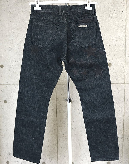 CHROME HEARTS Flare Knee Star Patch Cross Jeans Blue Size 30