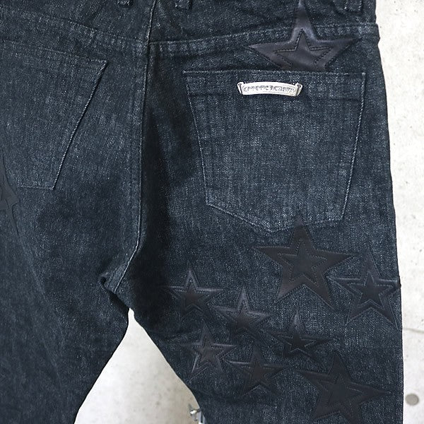 CHROME HEARTS Flare Knee Star Patch Cross Jeans Blue Size 30