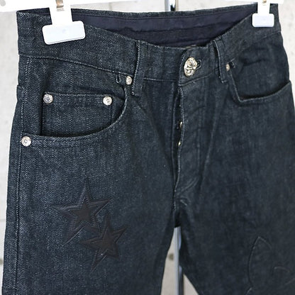 CHROME HEARTS Flare Knee Star Patch Cross Jeans Blue Size 30