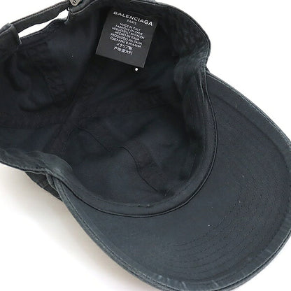 BALENCIAGA 2017 Campaign Distressed Logo Cap Black Size L