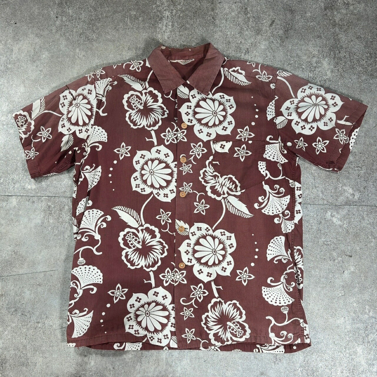 KAMEHAMEHA 60s Cotton Hawaiian Aloha Shirt Brown Size M