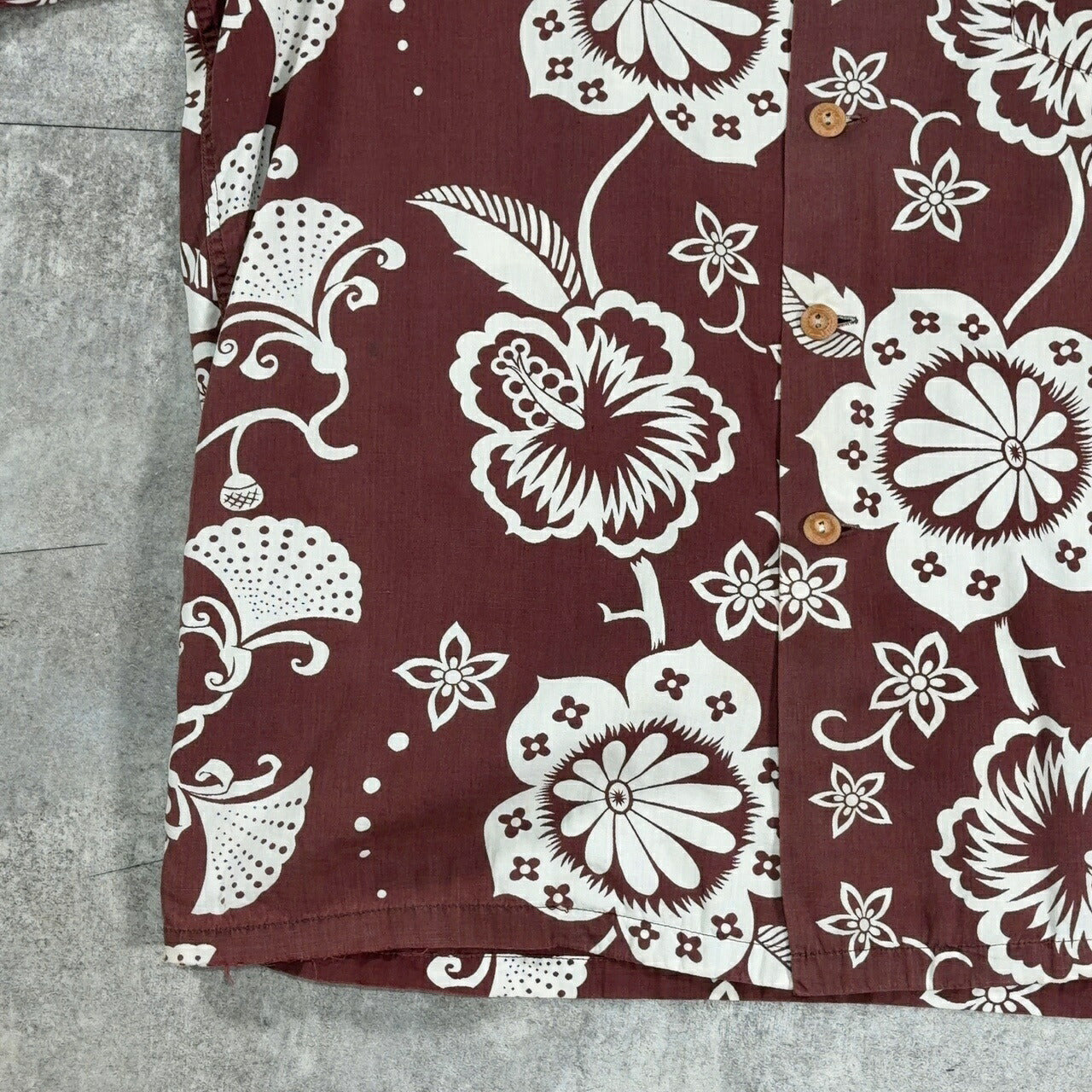 KAMEHAMEHA 60s Cotton Hawaiian Aloha Shirt Brown Size M
