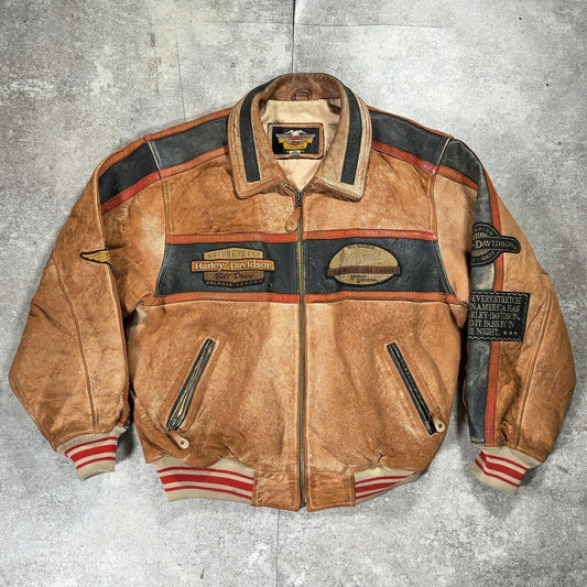 HARLEY DAVIDSON Leather Motorcycle Jacket Brown Size L