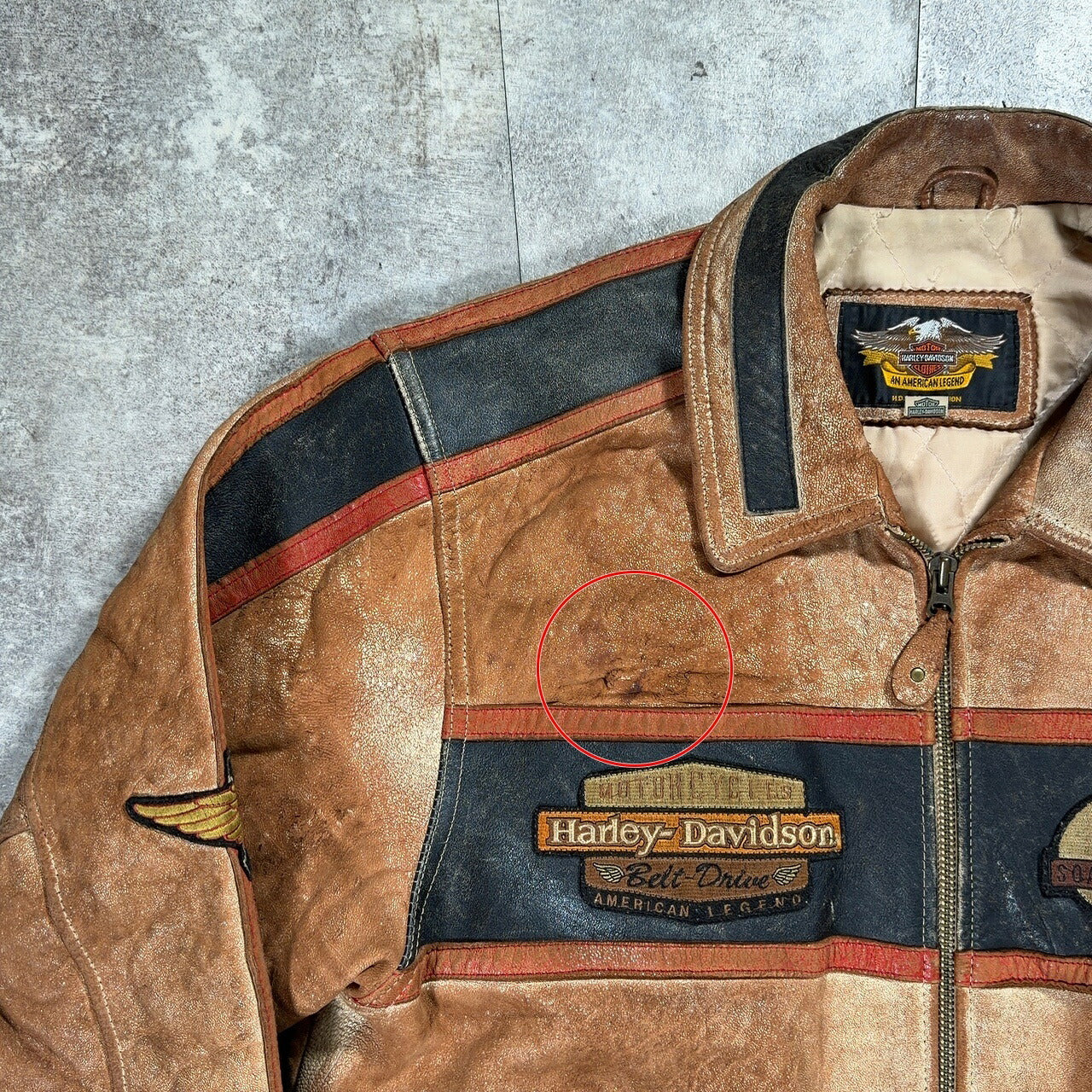 HARLEY DAVIDSON Leather Motorcycle Jacket Brown Size L