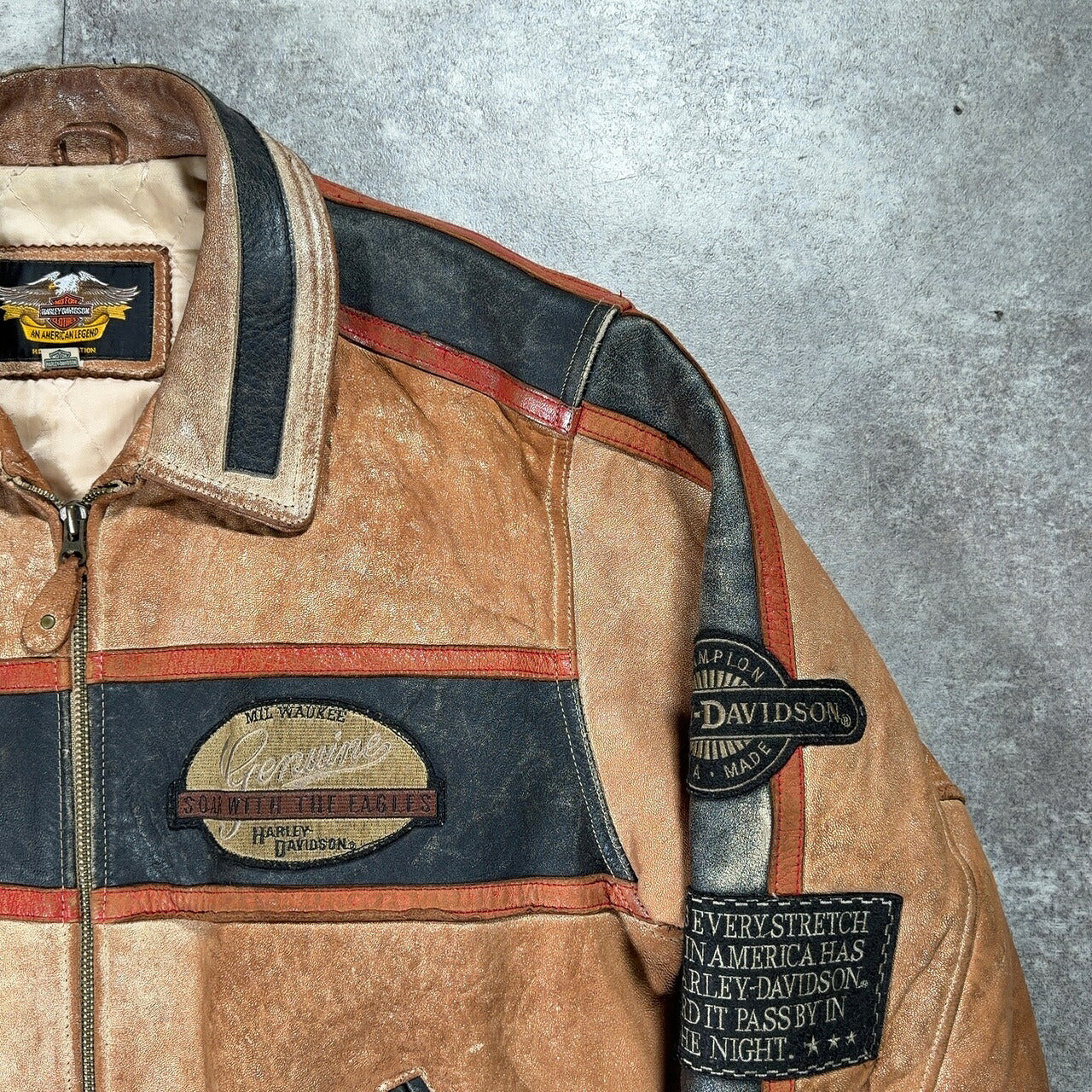 HARLEY DAVIDSON Leather Motorcycle Jacket Brown Size L