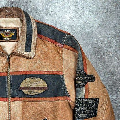 HARLEY DAVIDSON Leather Motorcycle Jacket Brown Size L