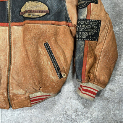 HARLEY DAVIDSON Leather Motorcycle Jacket Brown Size L