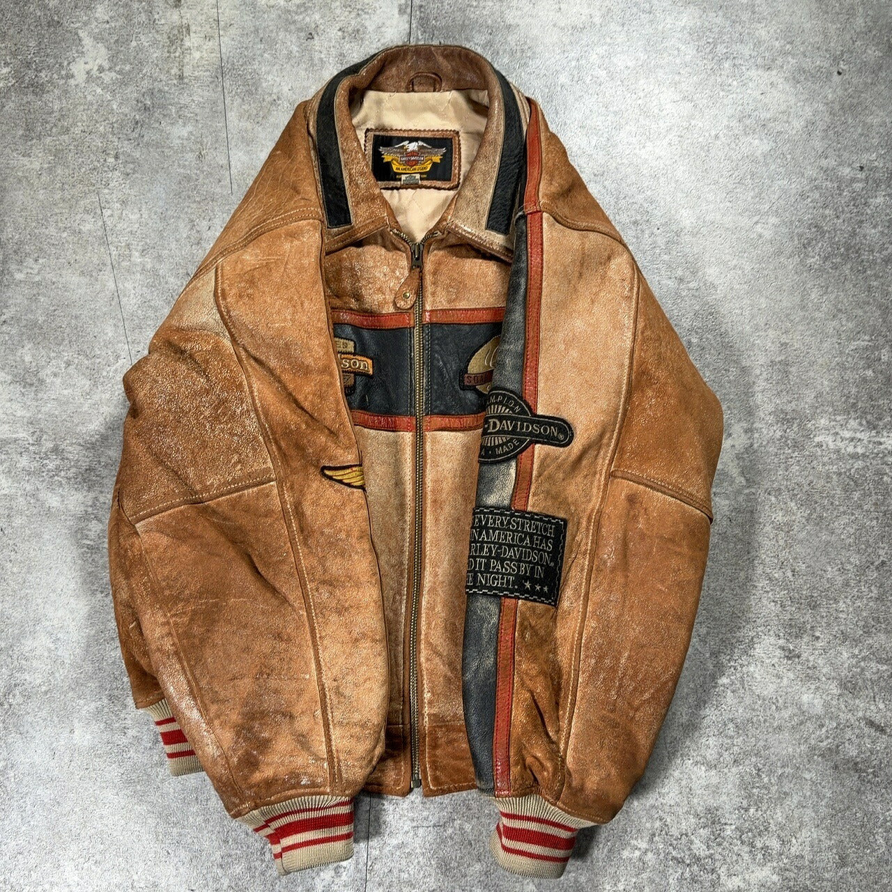 HARLEY DAVIDSON Leather Motorcycle Jacket Brown Size L