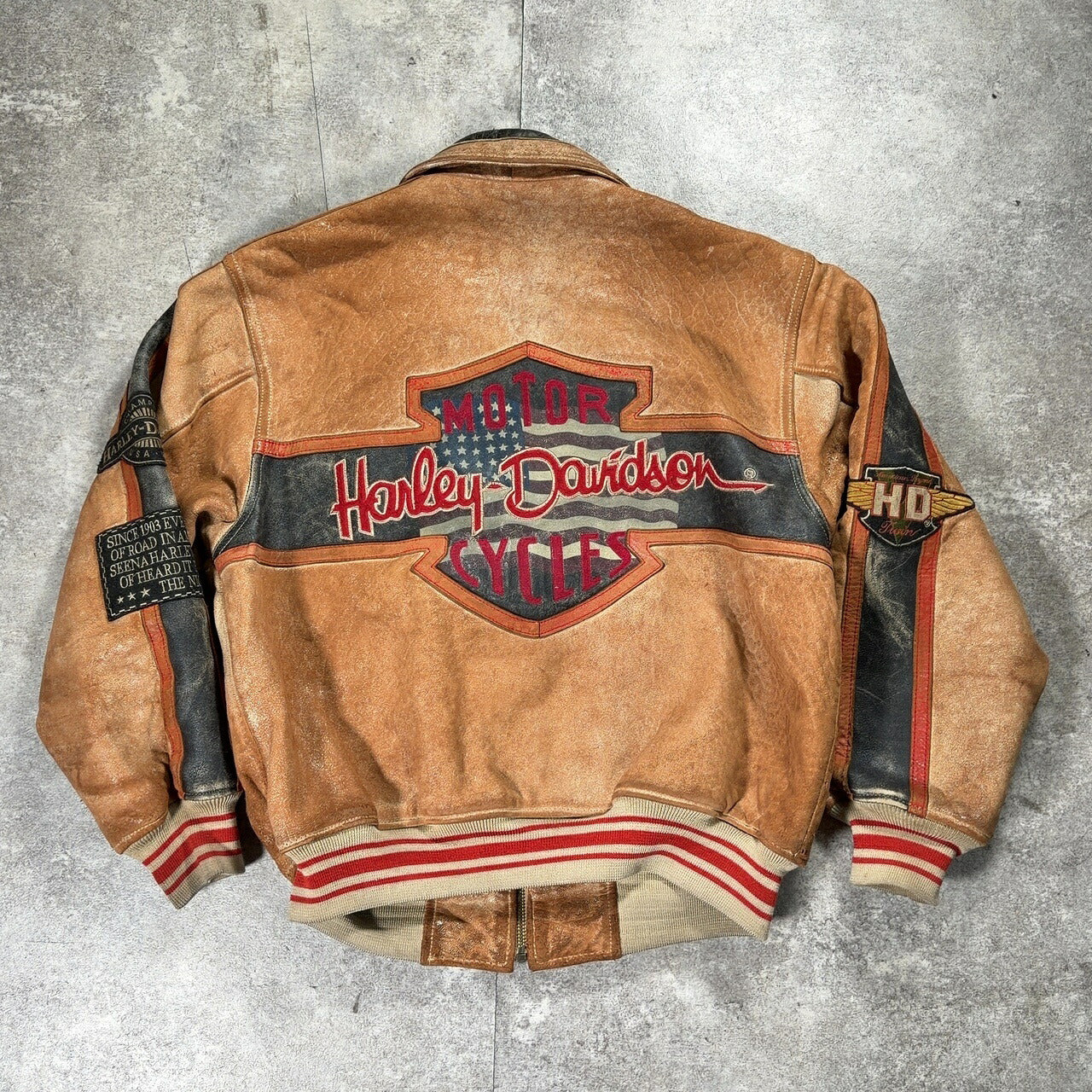 HARLEY DAVIDSON Leather Motorcycle Jacket Brown Size L