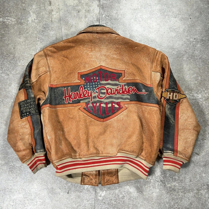 HARLEY DAVIDSON Leather Motorcycle Jacket Brown Size L