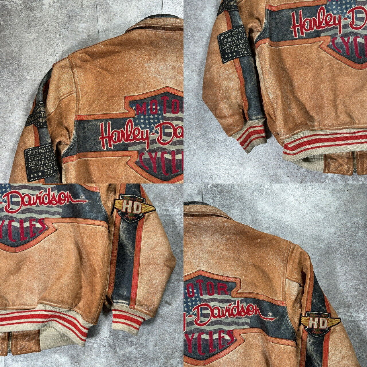 HARLEY DAVIDSON Leather Motorcycle Jacket Brown Size L