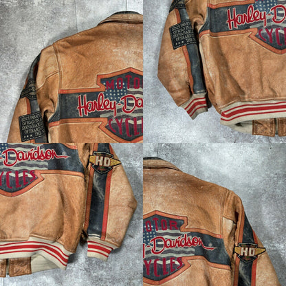 HARLEY DAVIDSON Leather Motorcycle Jacket Brown Size L