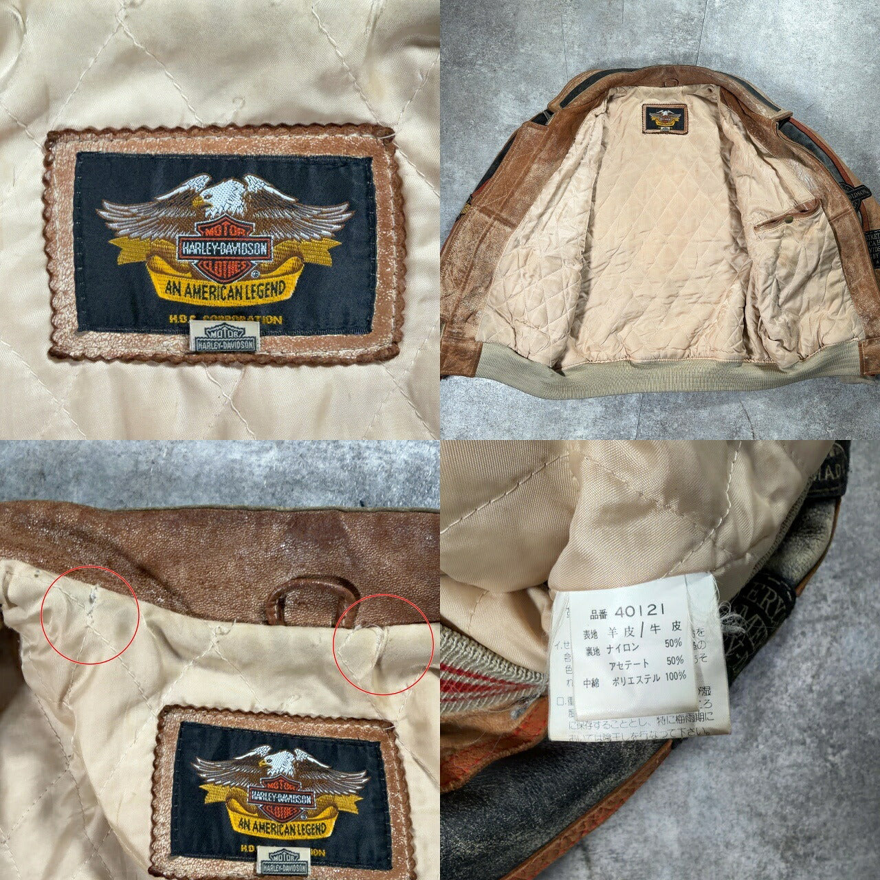 HARLEY DAVIDSON Leather Motorcycle Jacket Brown Size L