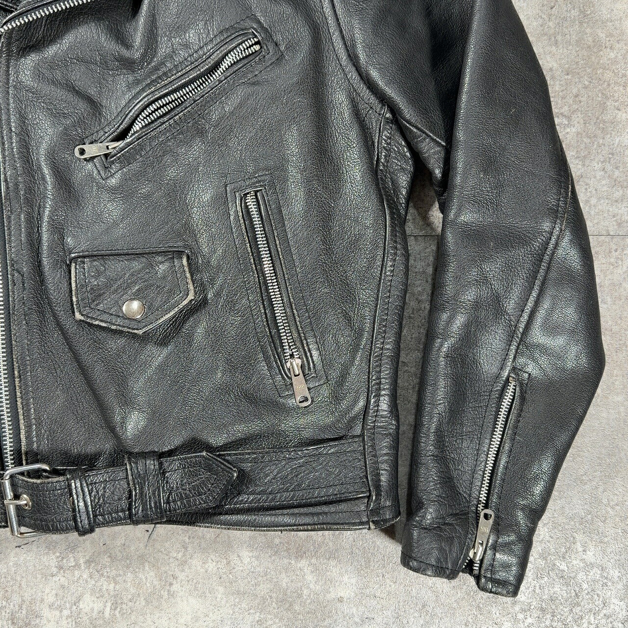 LETHER 80s-90s Double Riders Jacket Black