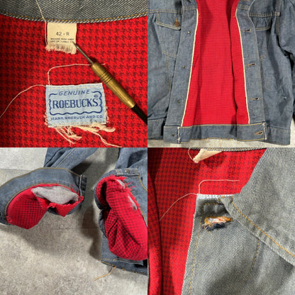 Sears Roebucks 60s Houndstooth Selvedge Jacket Blue Size 42