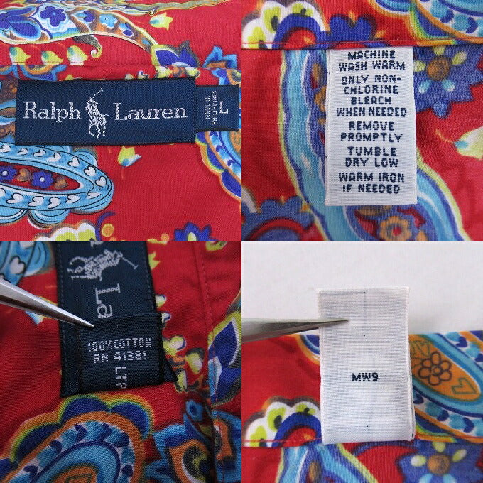 RALPH LAUREN 90s Paisley Pattern Shirt Red Size L